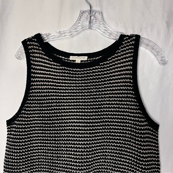 Eileen Fisher | Black Cream Mesh Knit Sleeveless Sweater Tank, Large Petite - Picture 4 of 6